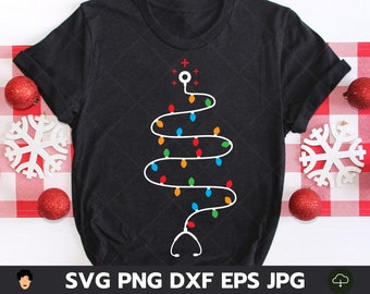 Christmas Nurse Stethoscope Svg, Nurse Life Svg, Christmas Lights Svg, Christmas Svg, Nurse Christmas Svg, File for Silhouette Cameo Cricut