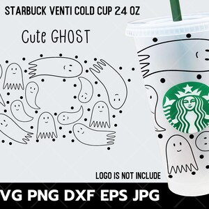 Cute ghost starbuck coldcup svg, halloween starbuck svg, ghost starbuck, full wrap ghost svg, Starbucks Basic Cute Ghost Cup SVG, Cricut