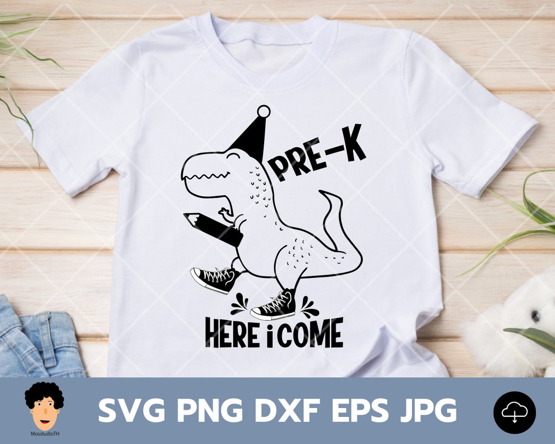 Pre-k Here I Come Dino Svg, Dino With Sneaker Pre K Svg, Back to School ...
