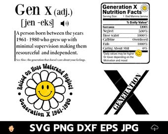 Generation X svg Bundle, Generation X svg, Gen X svg, Retro Gen X Shirt, Geschenk für Gen X, lustige Gen X, Schlauchwasser angehobene Vernachlässigung, Lächeln Gen X