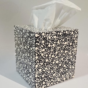 Hand-Painted Polka Dot Tissue Box Cover: Black & White Bamboo