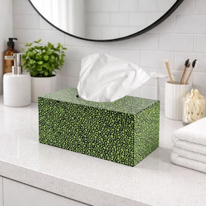Hand Painted Polka Dot Tissue Box Cover: Green Boho Decor