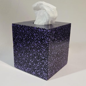 Hand-Painted Polka Dot Tissue Box Cover: Metallic Purple Bamboo Decor