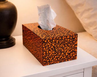 Hand Painted Polka Dot Tissue Box Cover: Orange & Black MDF Decor