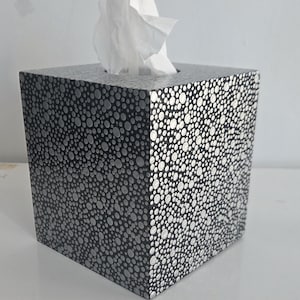 Hand-Painted Polka Dot Tissue Box Cover: Metallic Silver Bamboo Decor