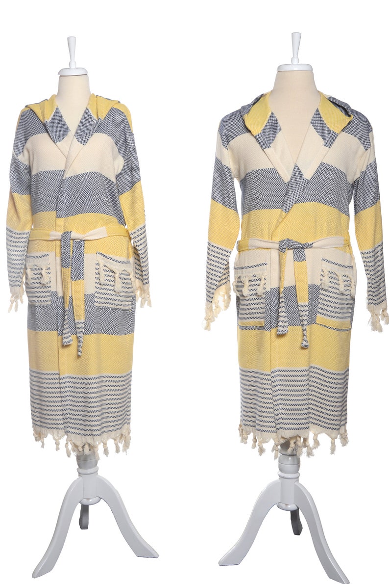 Truva Peshtemal Robes Navy Blue-Yellow G/&O Design Turkish Bath Robes
