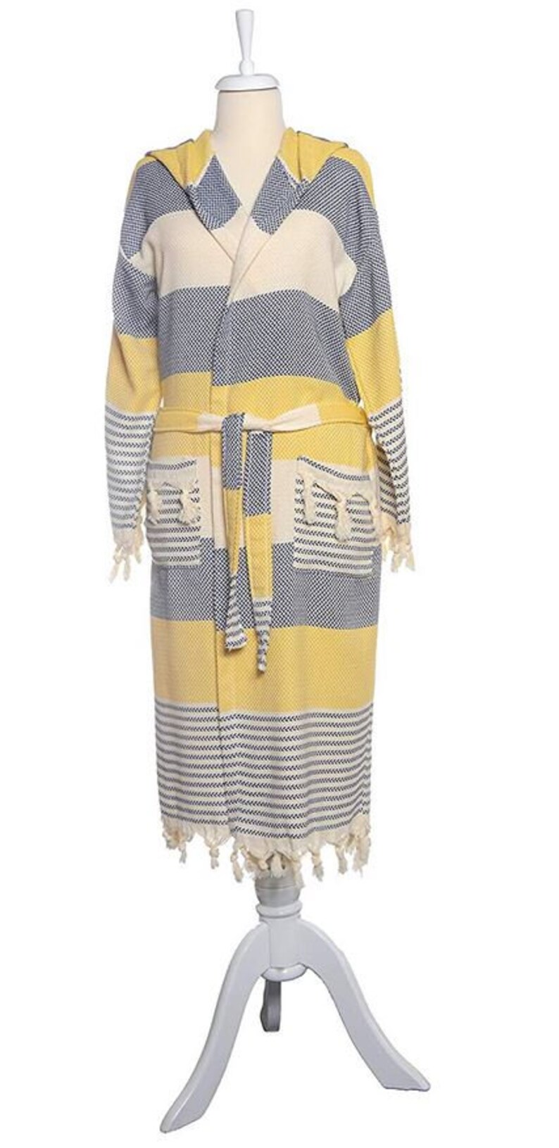 Truva Peshtemal Robes Navy Blue-Yellow G/&O Design Turkish Bath Robes