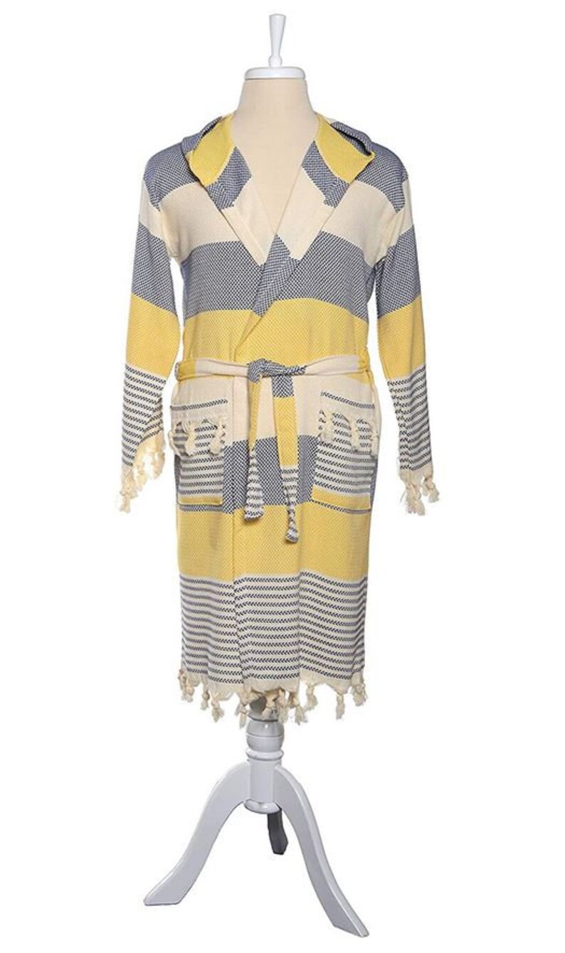 Truva Peshtemal Robes Navy Blue-Yellow G/&O Design Turkish Bath Robes