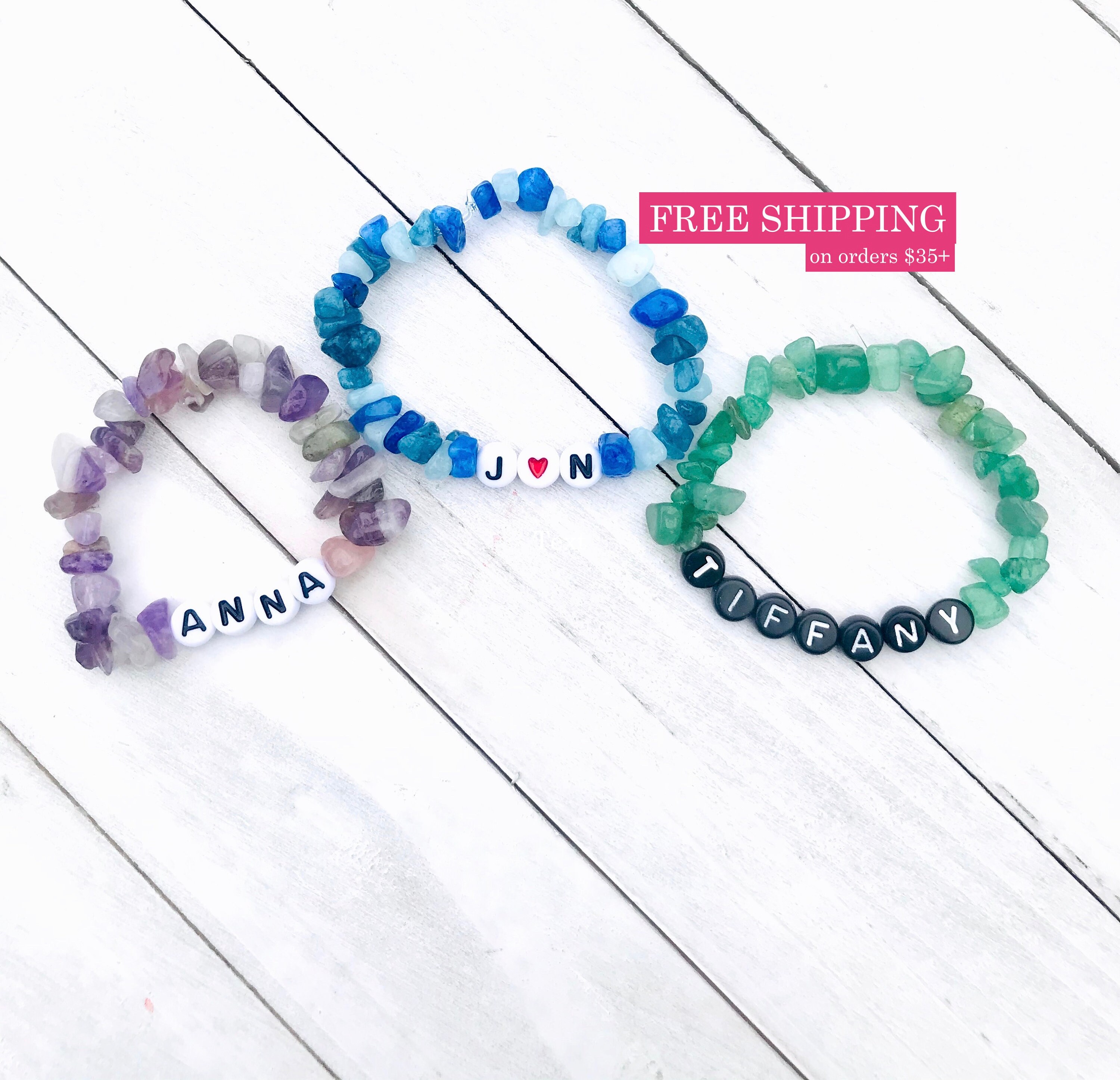 Beaded name bracelet Stacking stretch bracelet Name bracelet Etsy