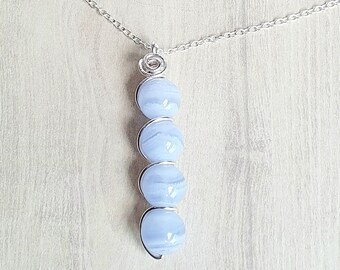 Blue Lace Agate Pendant: Handmade 925 Silver Chain Necklace