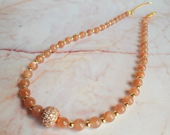 Rare golden sunstone beads short handmade necklace, gift for her, bridal shower jewelry, beige crystal necklace