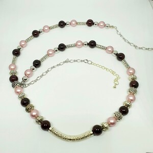 Handmade Garnet Bead Necklace: Egyptian Style Swarovski Pearls, Boho Jewelry