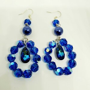 Blue Swarovski Crystal Dangle Earrings: Handmade Teardrop Jewelry