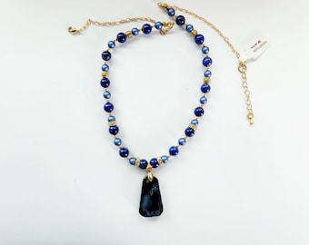 Lapis Swarovski Pearl Necklace Pietersite Pendant | Blue Color Necklace | Third Eye Chakra Wisdom Jewelry