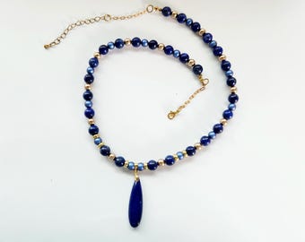 Lapis Lazuli Egyptian Style Necklace | Navy Blue Necklace | Communication Energy Wisdom Jewelry | Boho Gift
