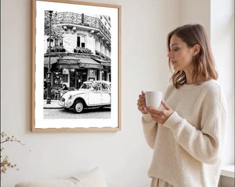 Paris Street Corner Poster, Romantic Paris Wall Art, Vintage City Print, French Architecture Decor