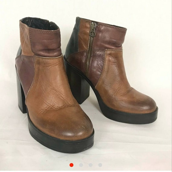 Y2K Steve Madden Leather Patchwork Platform Boots