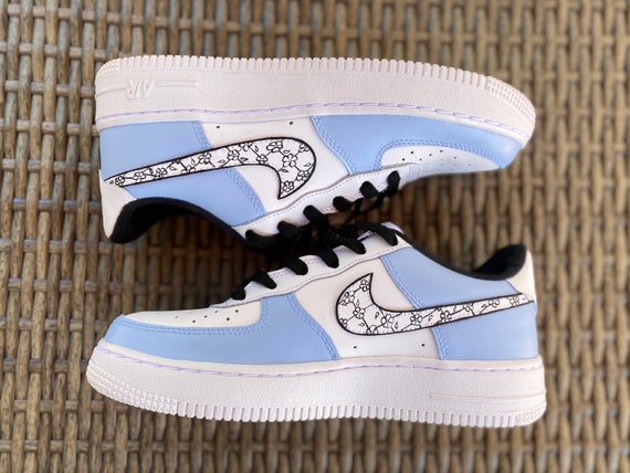 Custom Hand Painted Floral Nike Air Force 1's Blue 
