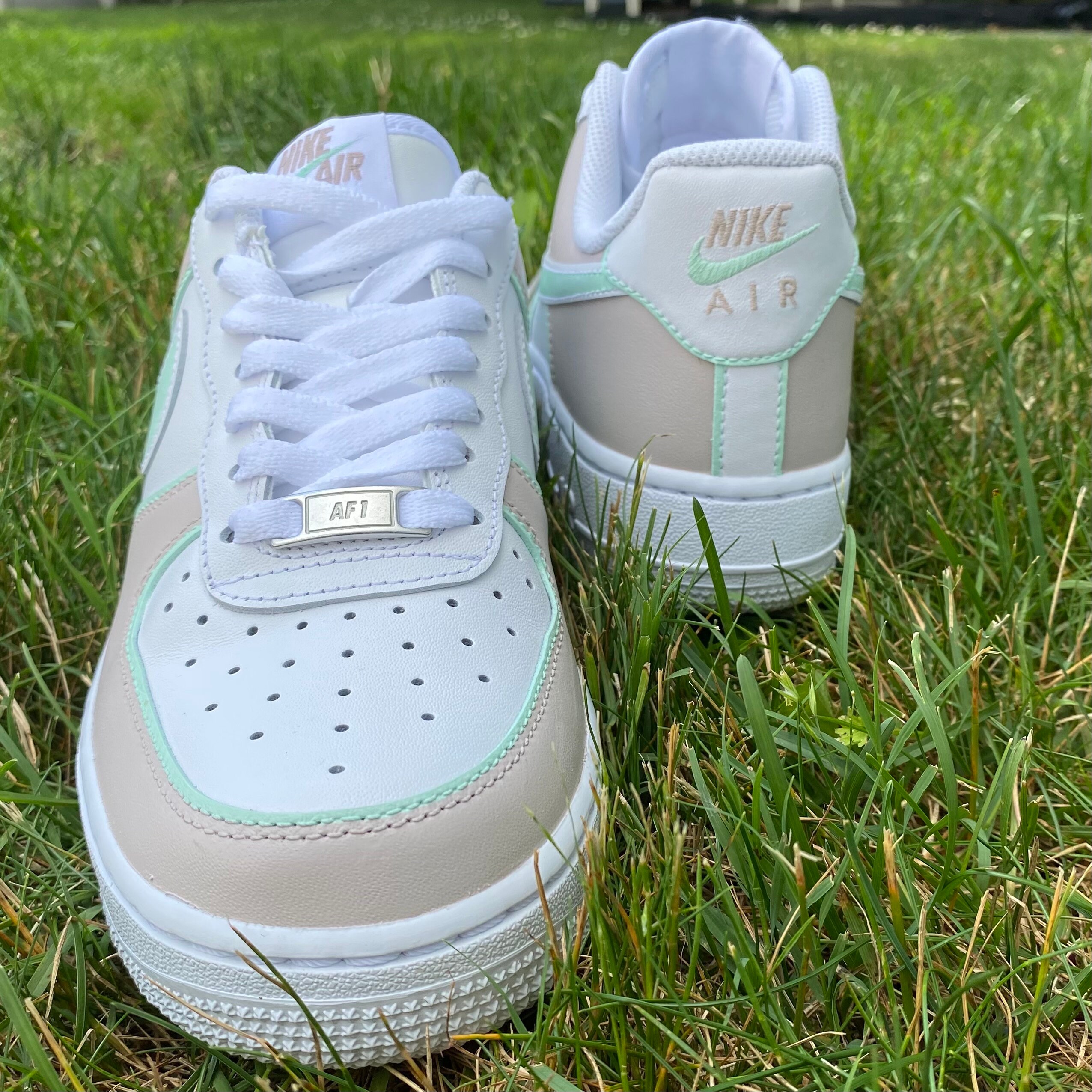 Custom Hand Painted Color Block Nike Air Force 1 s Mint Beige