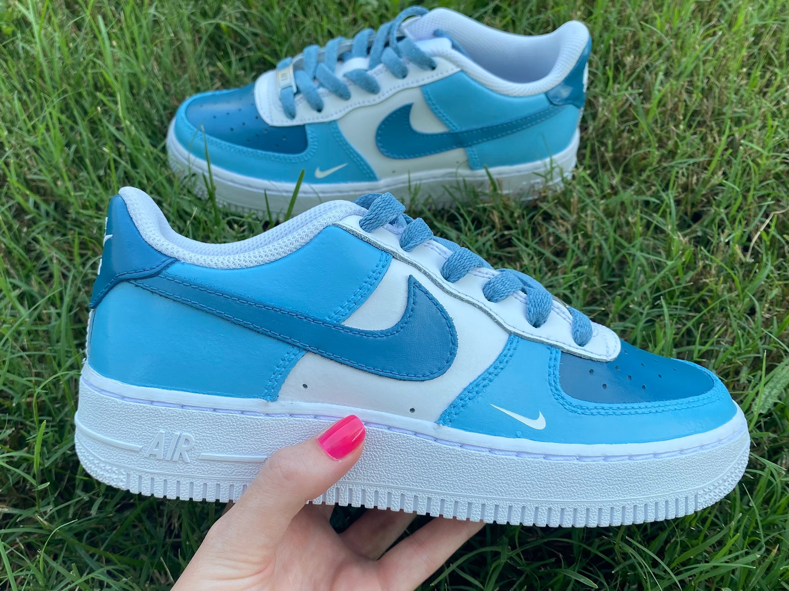 Custom Hand Painted Blue Color Block Air Force 1 - Etsy