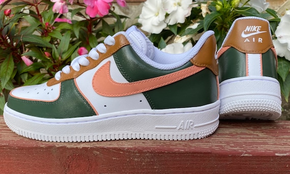 Custom Hand Painted Color Block Nike Air Force 1's, Green, Peach