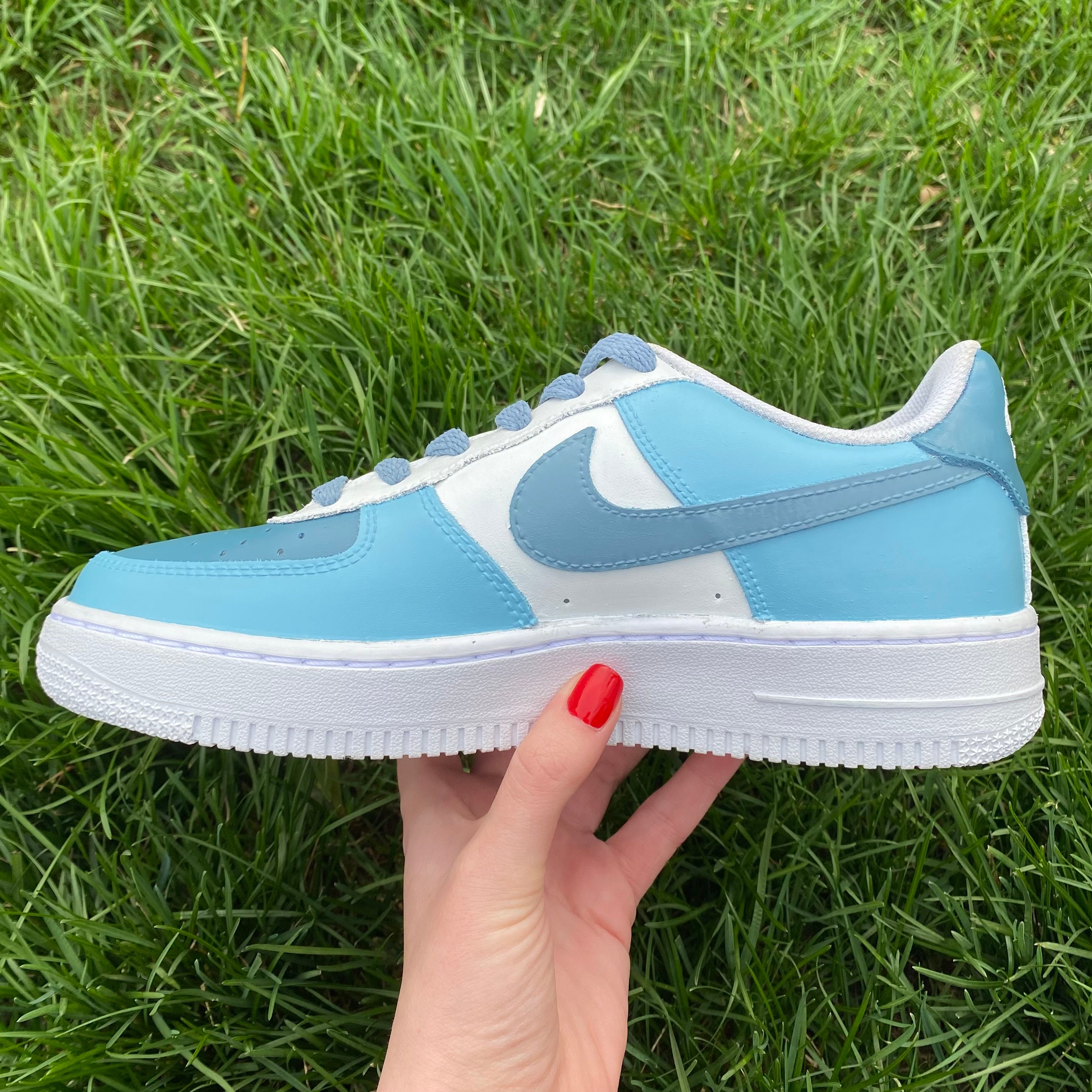 Custom Hand Painted Blue Color Block Air Force 1 | Etsy