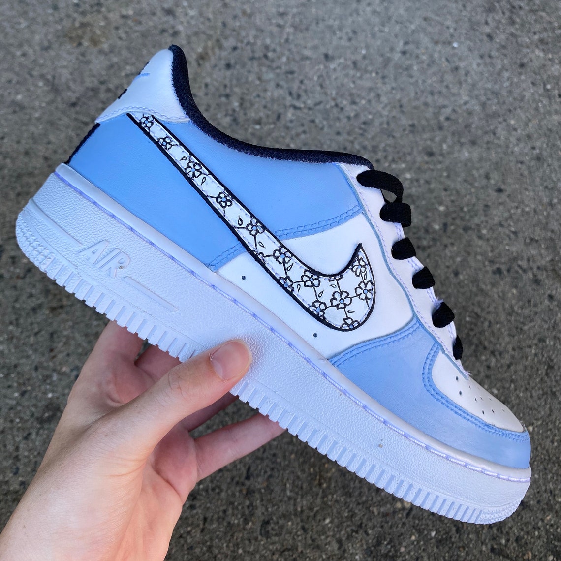 Custom Hand Painted Floral Nike Air Force 1's Blue | Etsy