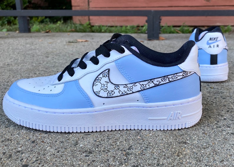 Custom Hand Painted Floral Nike Air Force 1's Blue - Etsy