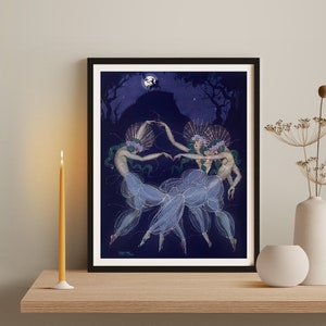 Vintage Moonlight Dancing Women Fine Art Print • Dark Art Nouveau / Deco • 3 Sizes • Occult Poster • Women Dancing Art • BUY 2 GET 1 FREE