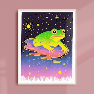 Risograph Space Frog Art Print: Whimsical Nursery Decor