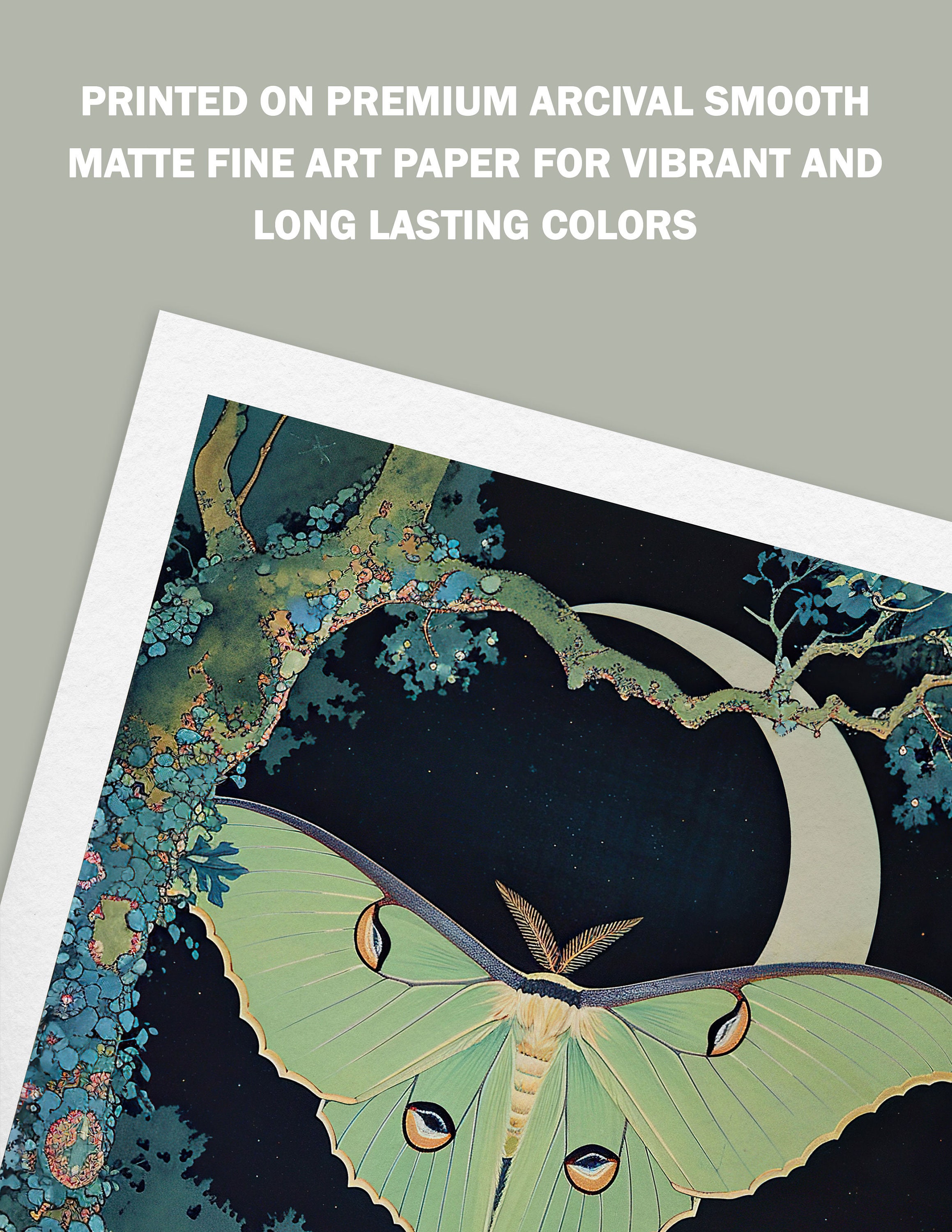 Vintage Style Luna Moth Fine Art Print Art Nouveau Decor Magical Wall ...