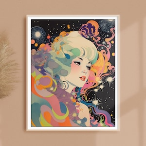 Vintage Retro Style Psychedelic Space Woman Fine Art Print • Retro Sci-fi Fantasy Decor  • Comic Manga Style Wall Art • BUY 2 GET 1 FREE