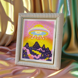 Risograph UFO Print: Whimsical Nursery Alien Art