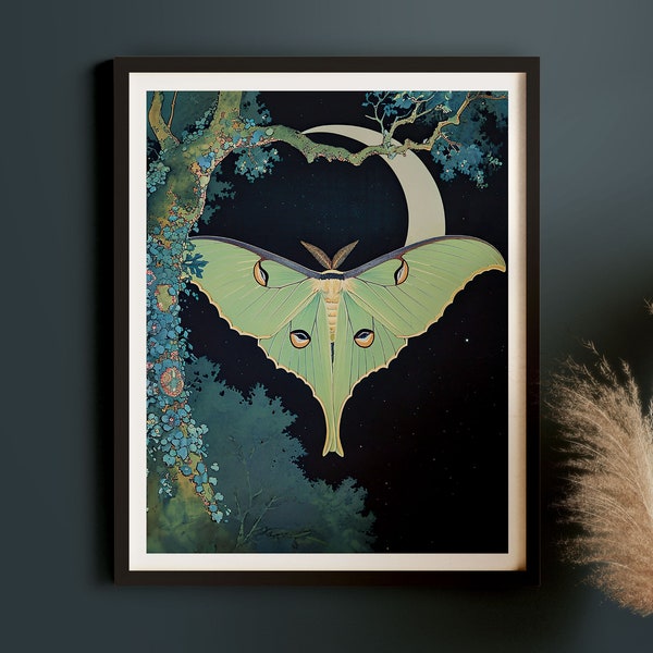Vintage Style Luna Moth Fine Art Print • Art Nouveau Decor • Magical Wall Art • BUY 2 GET 1 FREE