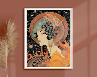 Art Nouveau Space Goddess Print: Retro Art Deco Wall Decor