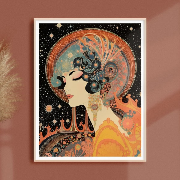 Vintage Art Nouveau Style Cosmic Space Goddess Fine Art Print • Retro Art Deco Fantasy Decor  • Wall Art • BUY 2 GET 1 FREE