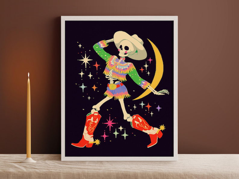 a poster of a woman with a cowboy hat and boots