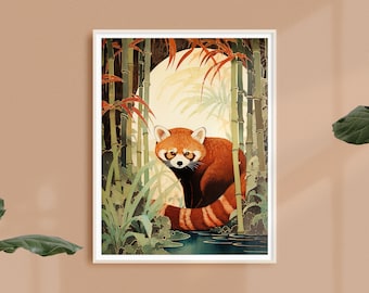Vintage Illustration Style Red Panda Fine Art Print • Fairy Tale Style Art • Red Panda Decor • BUY 2 GET 1 FREE