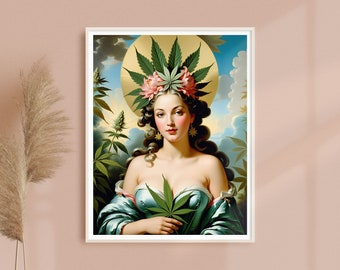 Marijuana Goddess Art Print • Rococo Renaissance Style