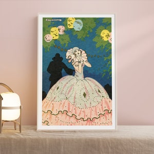 Vintage Art Nouveau Pierrot Lady Fine Art Print • Vintage Pink Art • Feminine Boho Decor • 4 sizes • BUY 2 GET 1 FREE