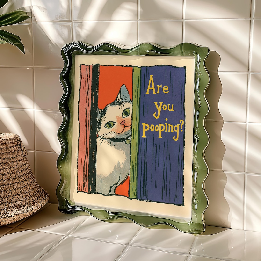 Funny Cat Bathroom Art Print: Retro "Are You Pooping?" Whimsical Decor - 16x20 inches