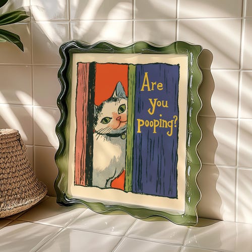 Impression d'art drôle de salle de bains de chat : rétro « Êtes-vous en train de faire caca ? Décoration fantaisiste
