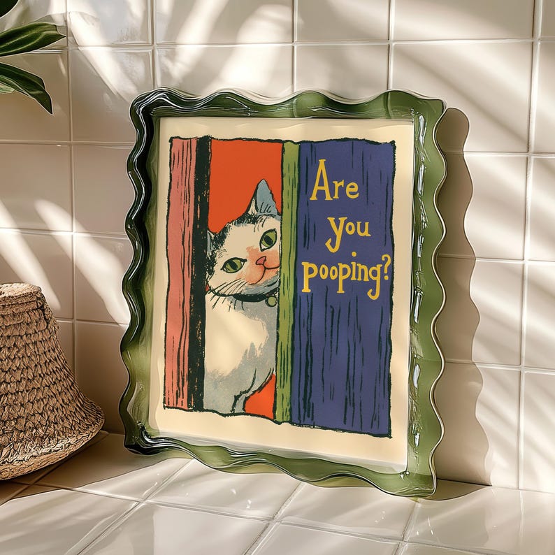 Funny Cat Bathroom Art Print: Are You Pooping?