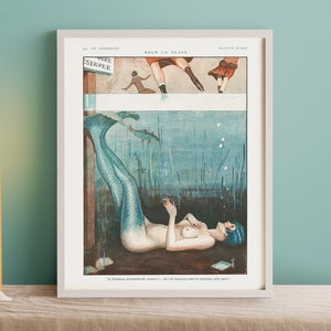 Vintage Risque sirena mujer francesa bellas artes impresión • La Vie Parisienne Magazine Art • Cartel sáfico divertido y descarado • 3 tamaños