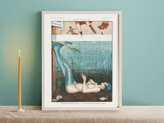 Vintage Risque Mermaid Art Print: La Vie Parisienne Magazine Poster
