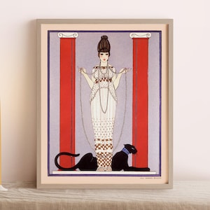 Vintage Black Panther and Woman Fine Art Print • Art Deco George Barbier Art • Luxury Jewelry Poster • 3 Sizes