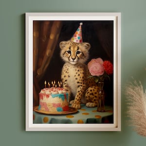Rococo Cheetah Birthday Party Art Print: Vintage Renaissance Decor