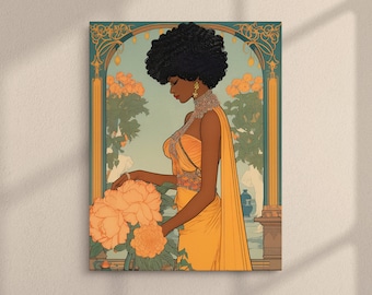 Art Nouveau Black Queen Canvas Print • Retro Art Deco Wall Decor