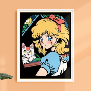 Retro Anime Alice in Wonderland Art Print: Manga Style Decor
