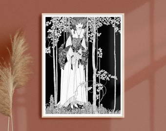 Vintage Surreal Art Nouveau Woodblock Fine Art Print • John Austen Ophelia Art Poster • Black and White Risque • 3 Sizes • BUY 2 GET 1 FREE